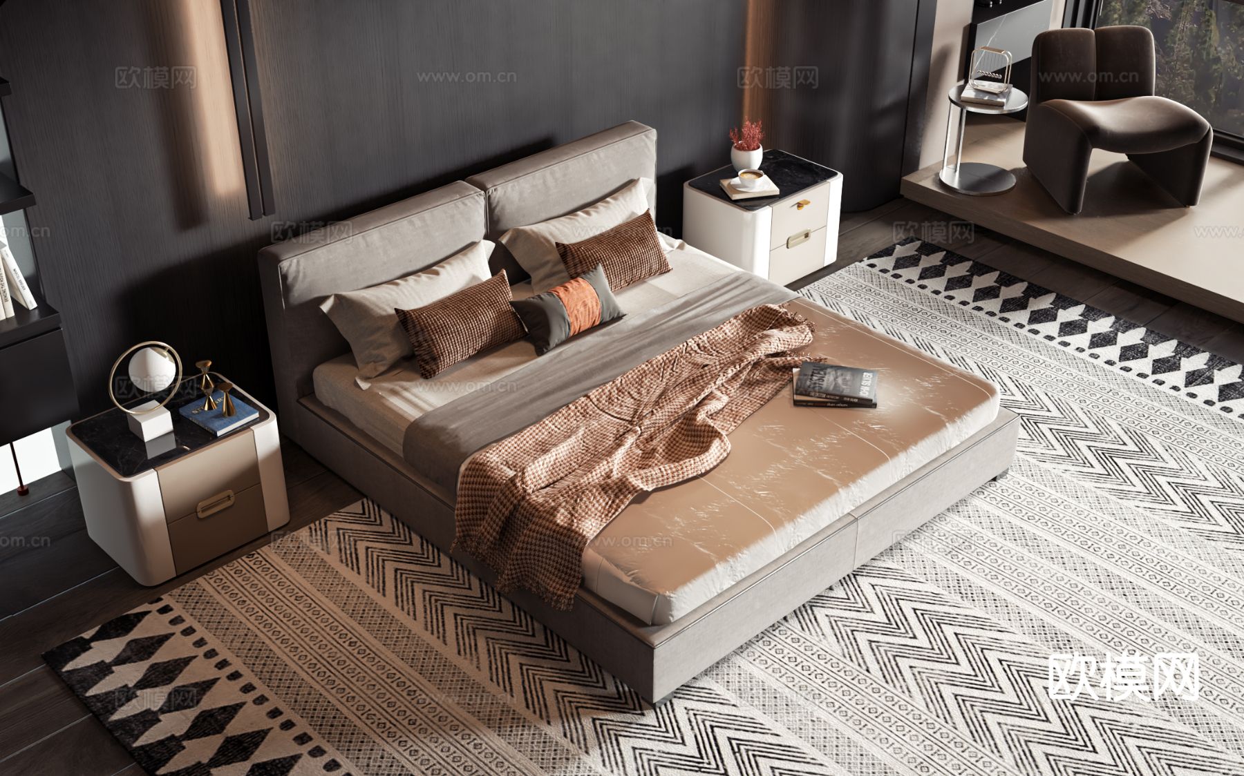 现代双人床3d模型下载