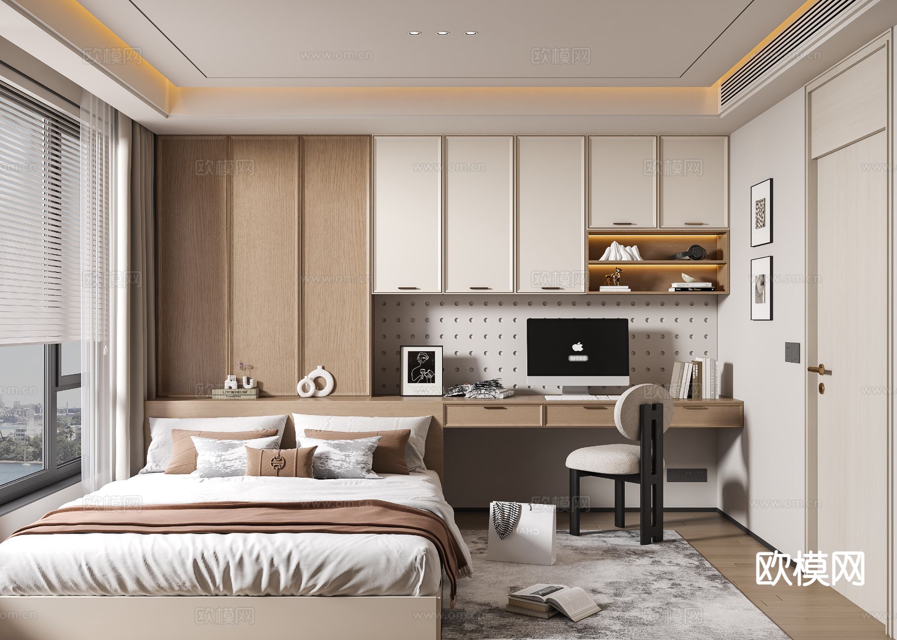 中古风榻榻米卧室su模型下载（渲染图2）