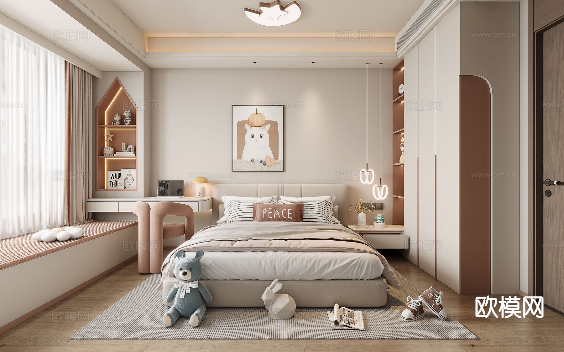 奶油风卧室 儿童房3d模型下载