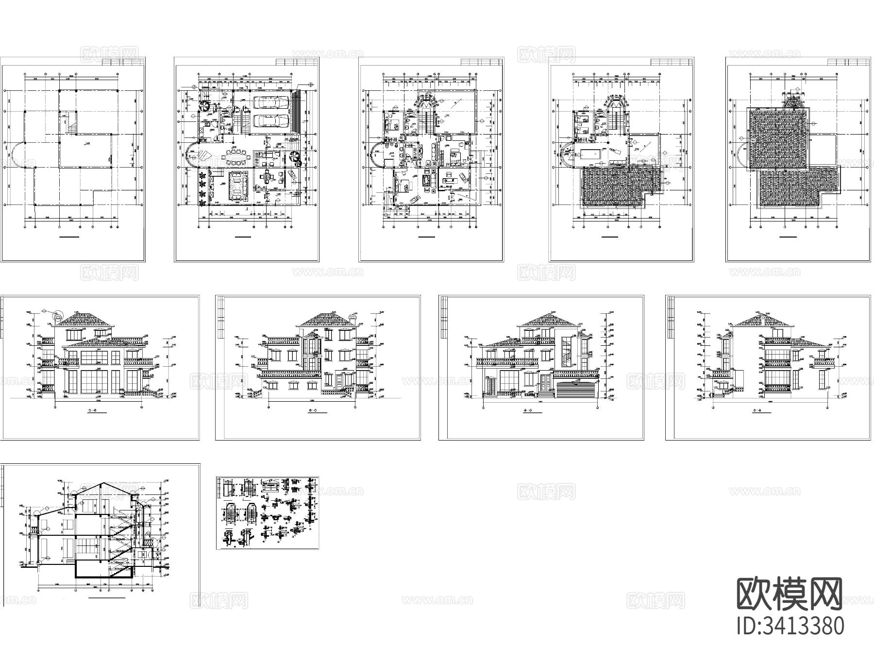 别墅建筑CAD施工图下载