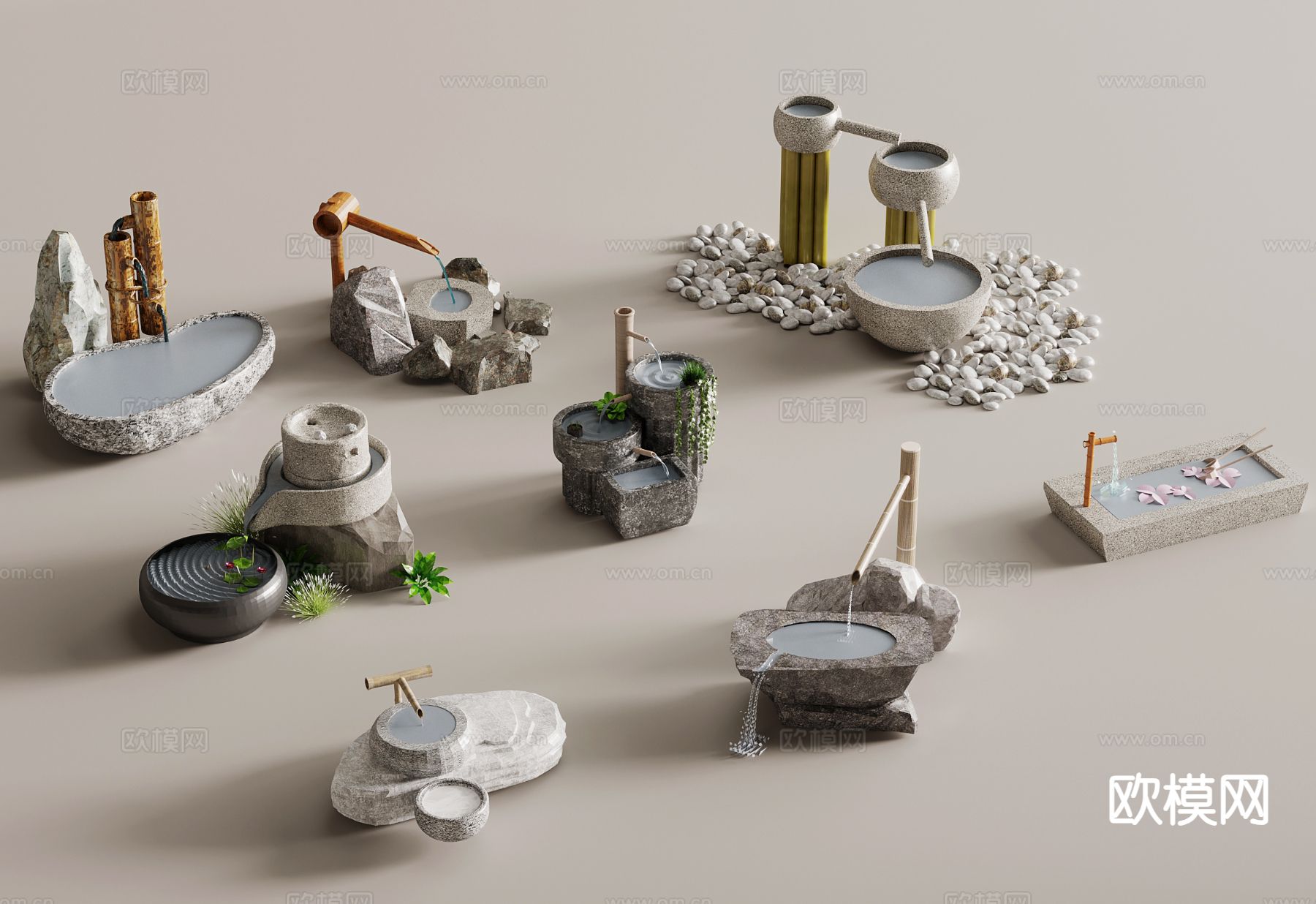 新中式 枯山水小品3d模型下载