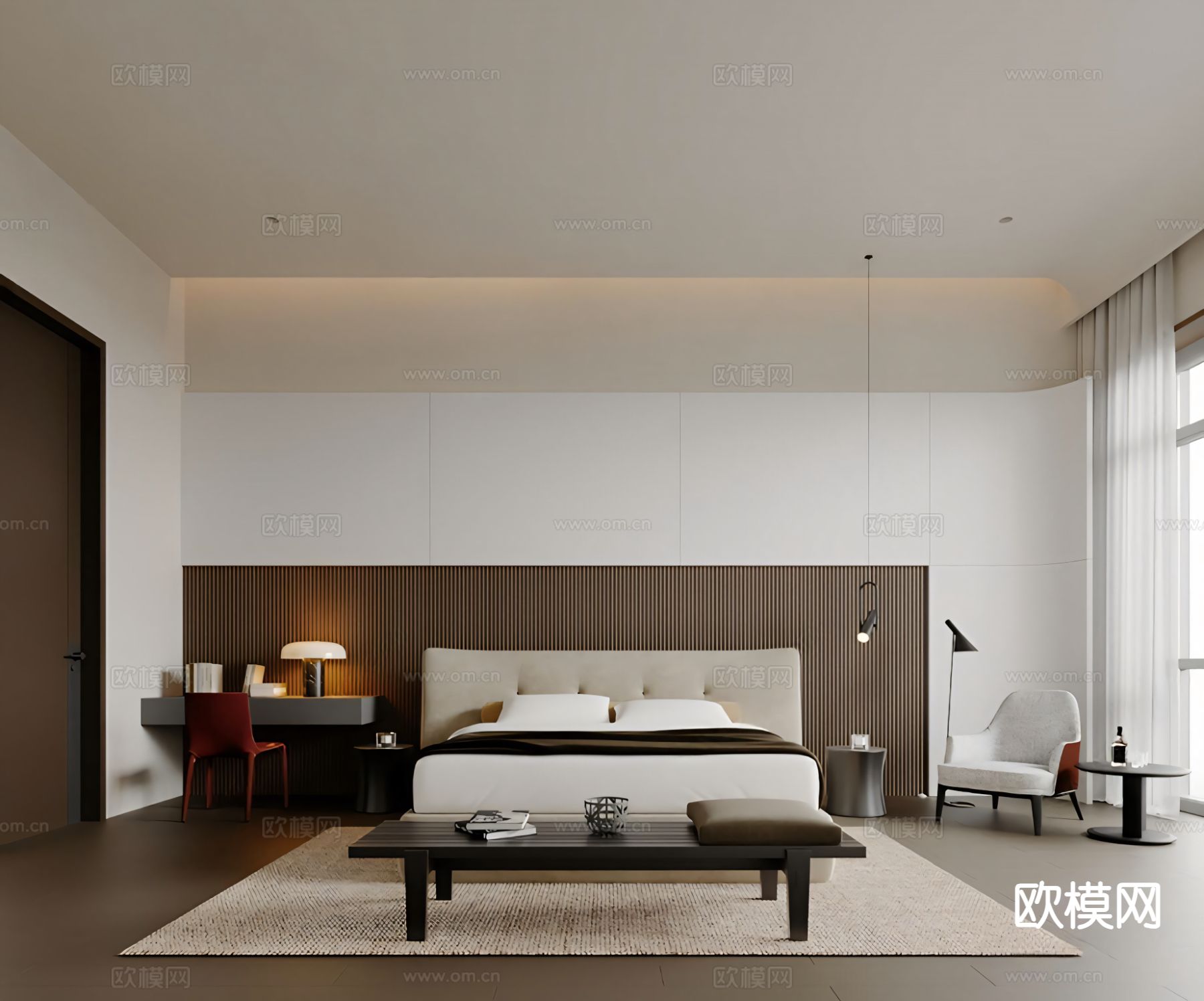 意式极简卧室 主卧 主人房su模型下载（渲染图2）