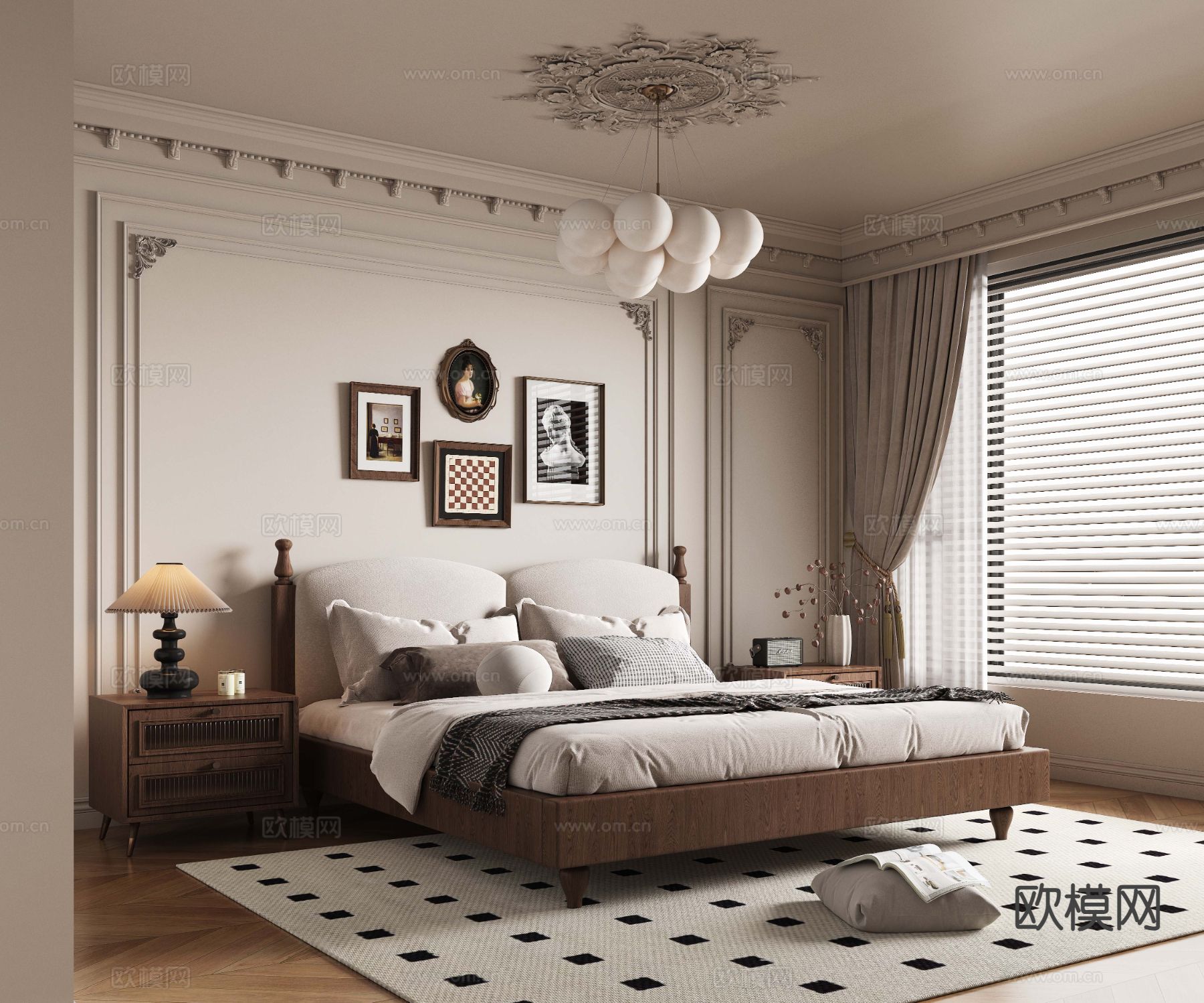 法式双人床3d模型下载