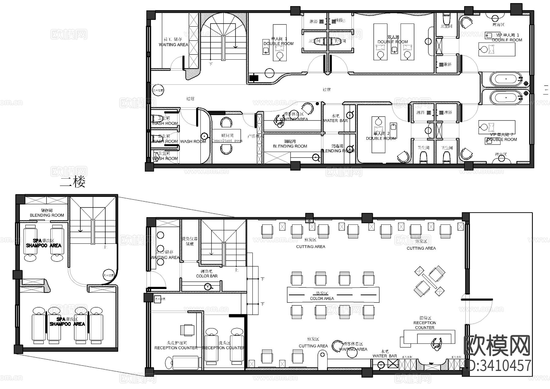 现代创意美容理发店CAD施工图下载（渲染图1）