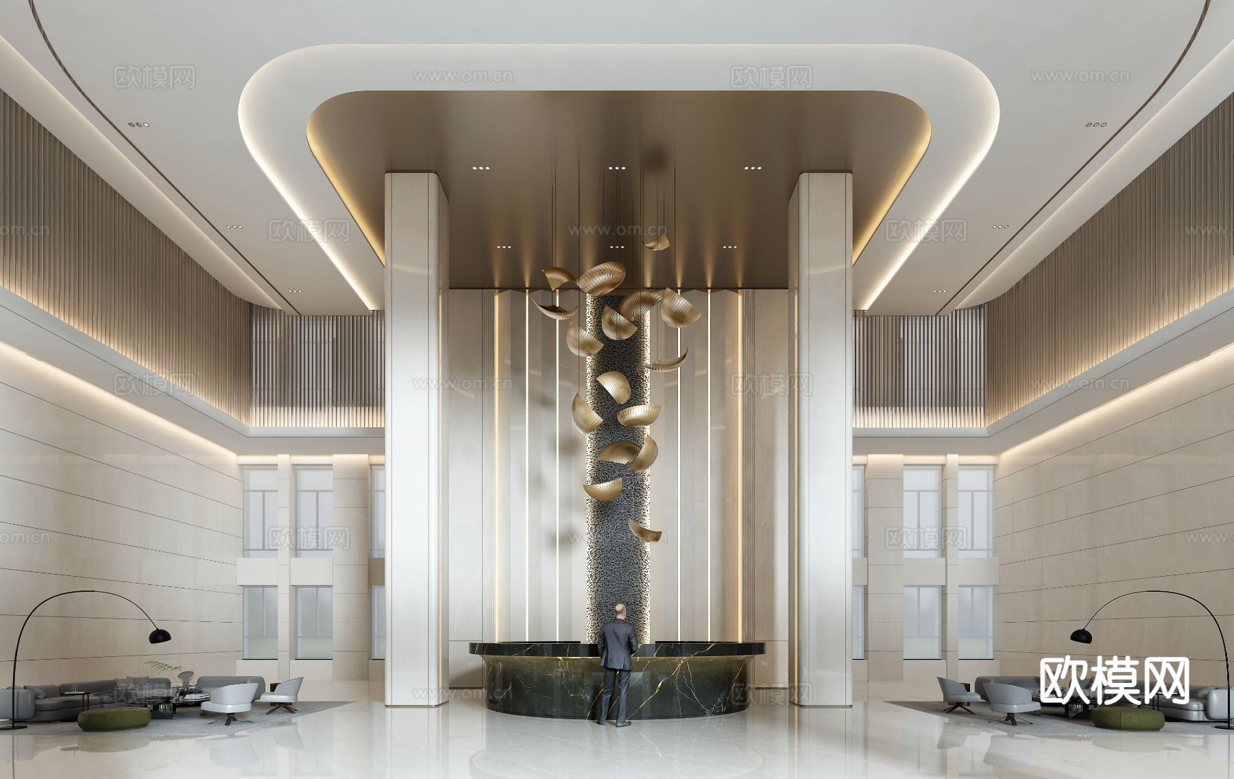 现代写字楼大堂3d模型下载（渲染图2）