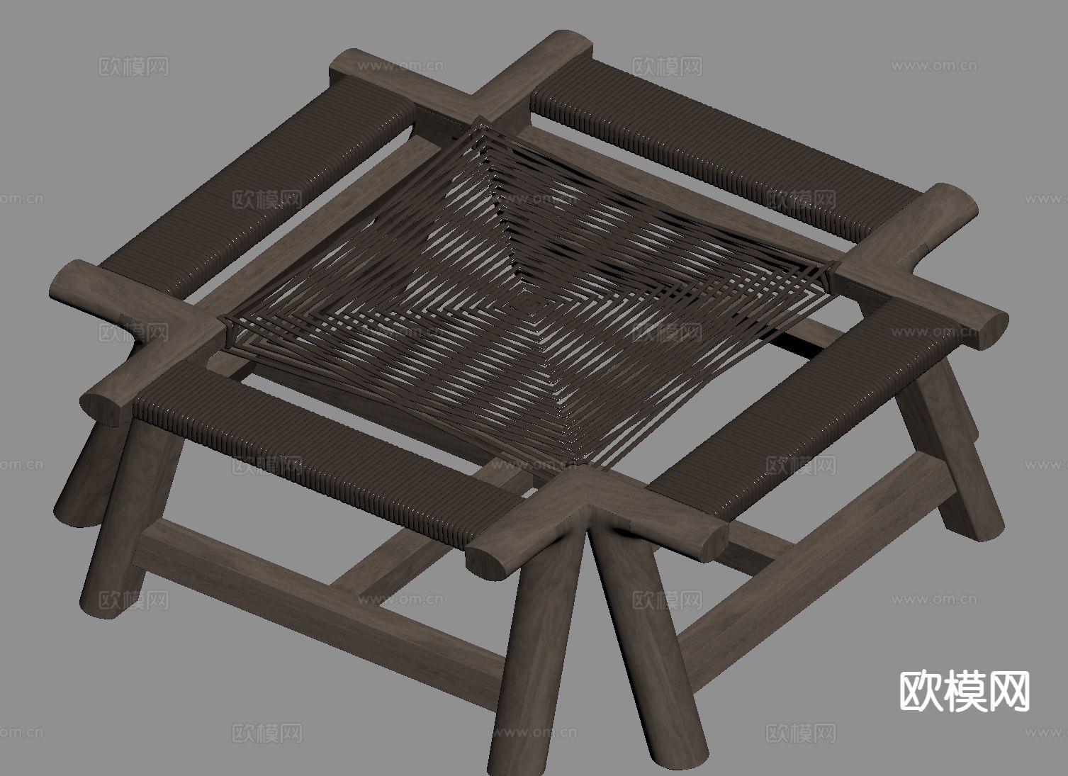 侘寂藤编茶几su模型下载（渲染图1）