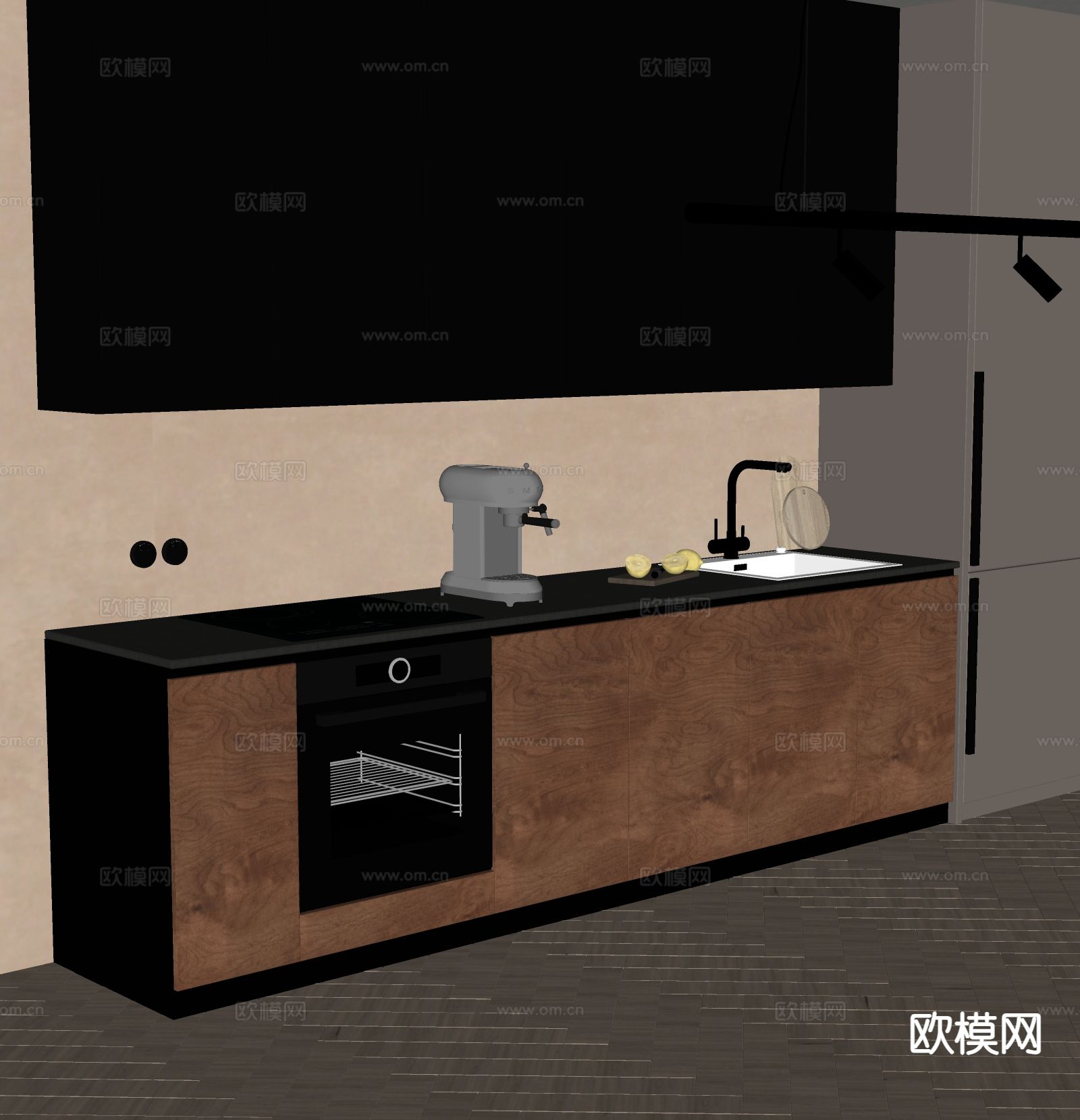 中古风橱柜su模型下载（渲染图1）