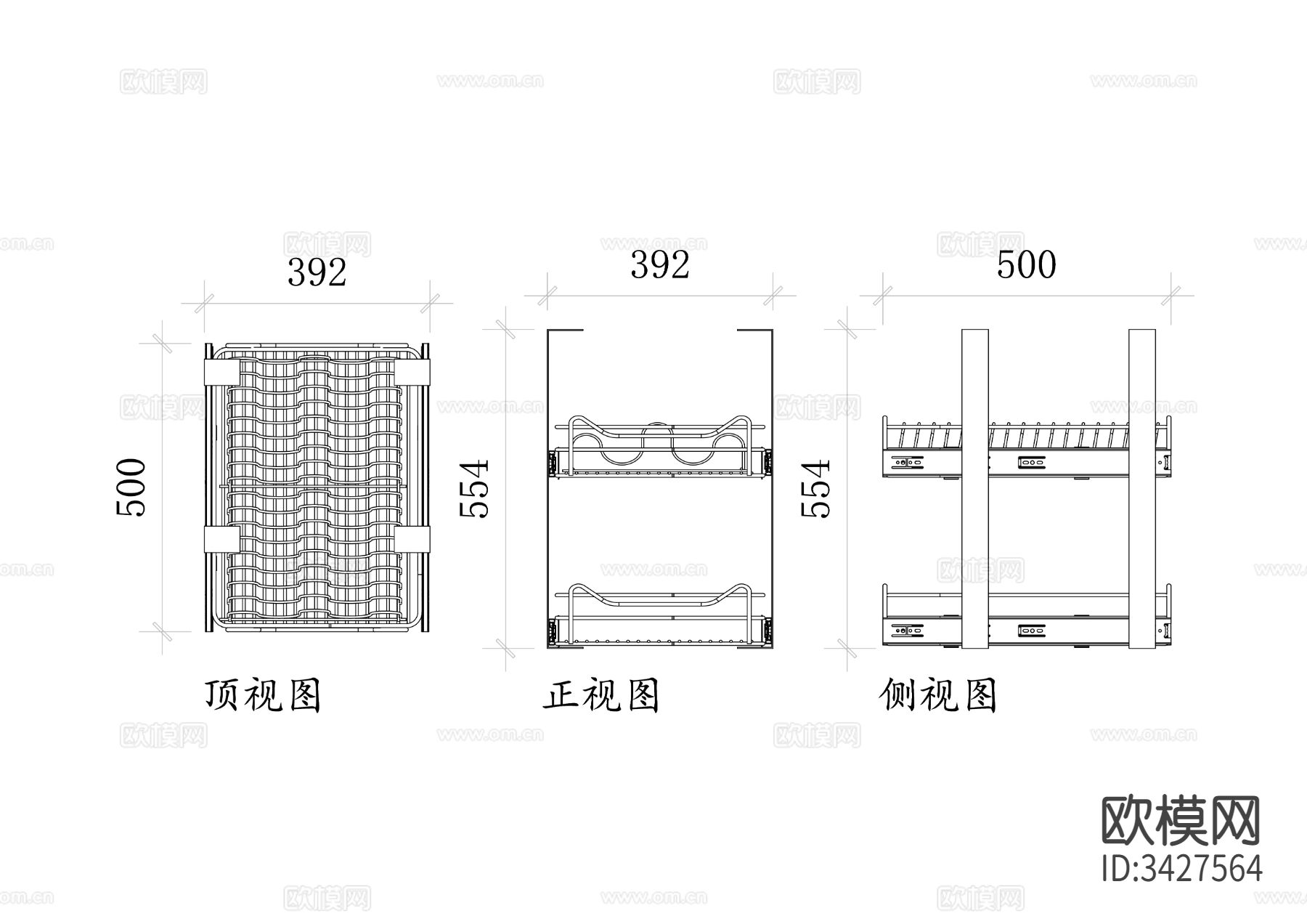 橱柜碗碟拉篮五金三视图下载