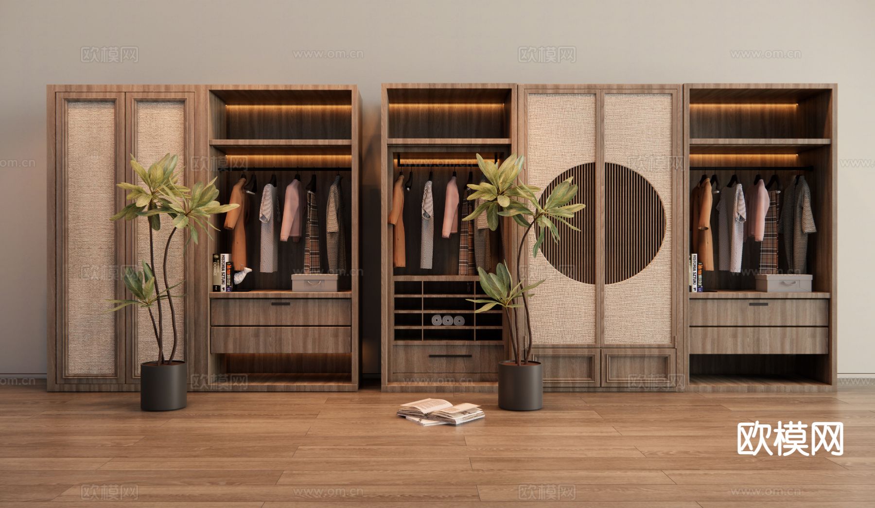 新中式衣柜su模型下载（渲染图2）
