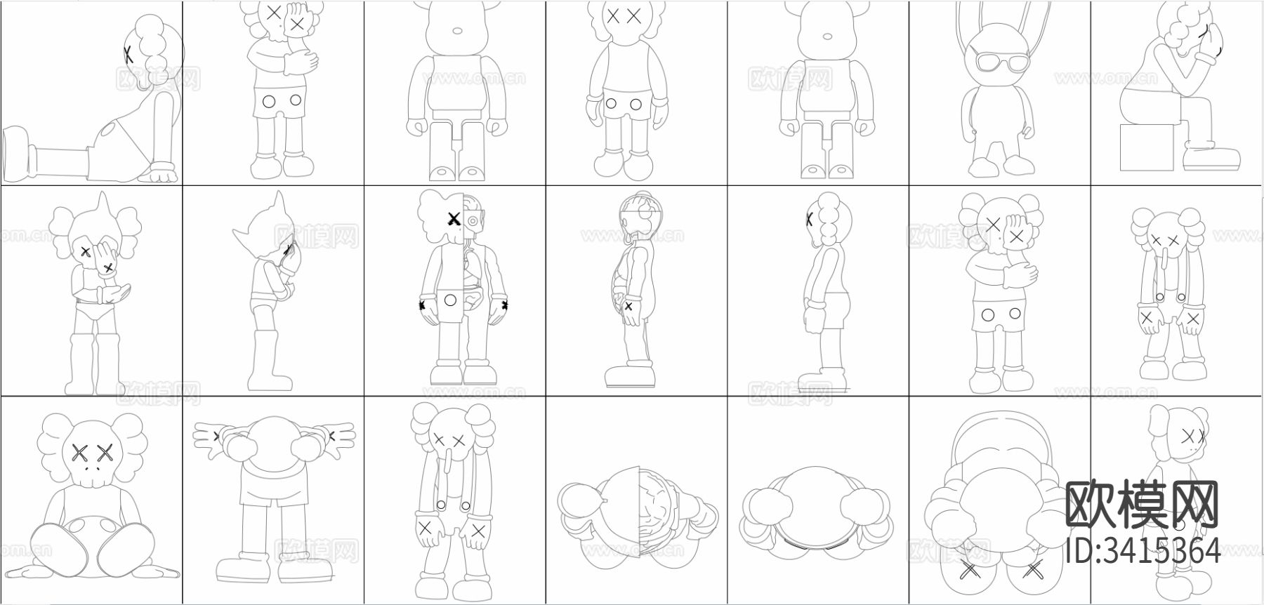 网红潮流公仔暴力熊cad图库下载（渲染图3）