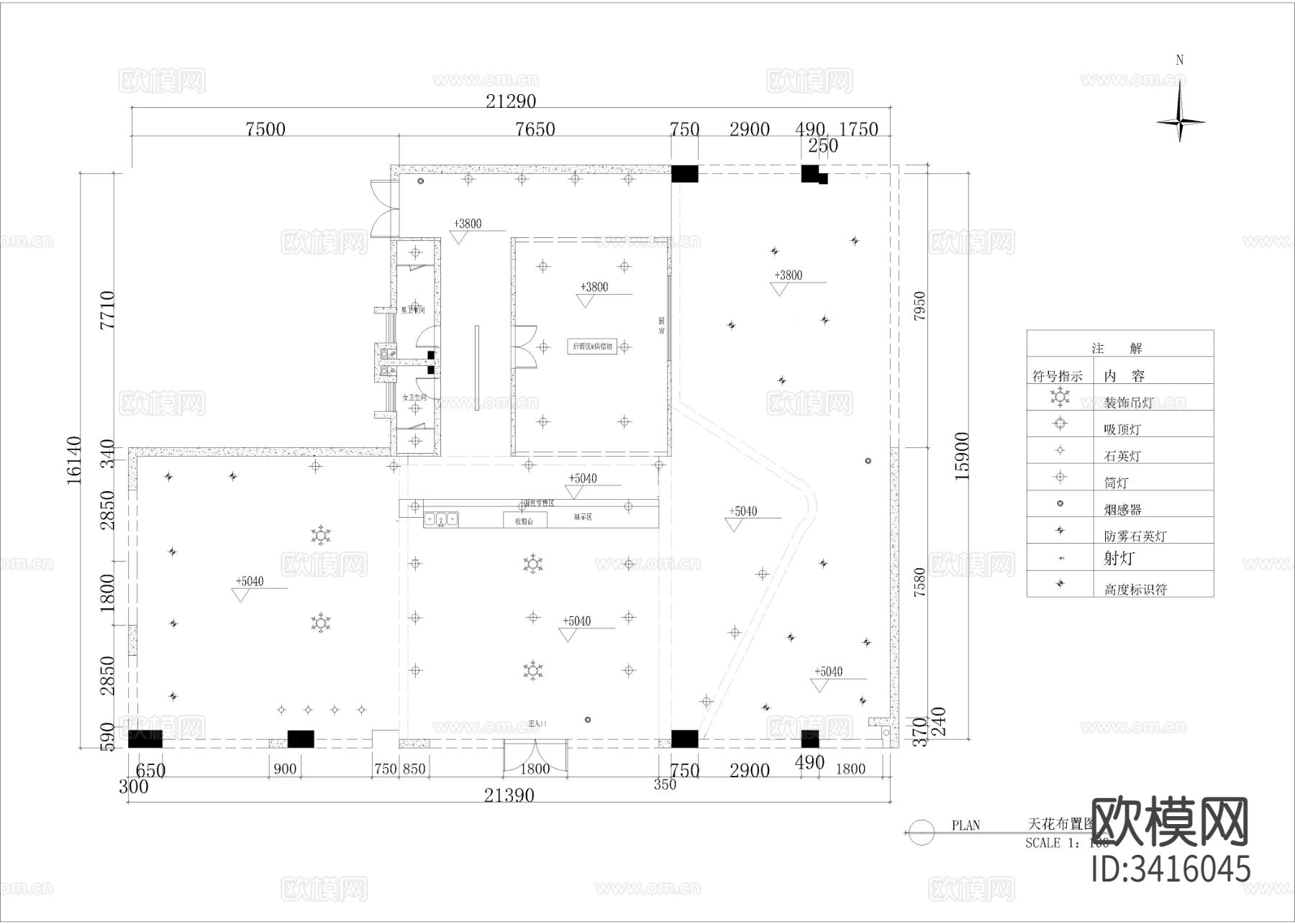 300㎡咖啡厅烘焙店cad施工图下载（渲染图2）
