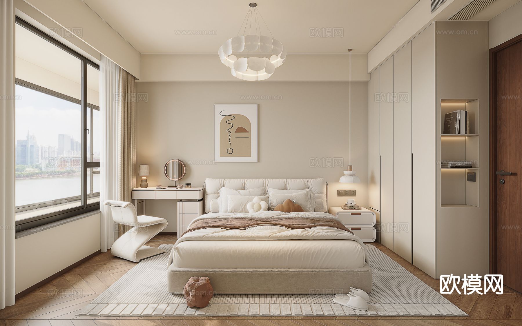 奶油风卧室 次卧3d模型下载