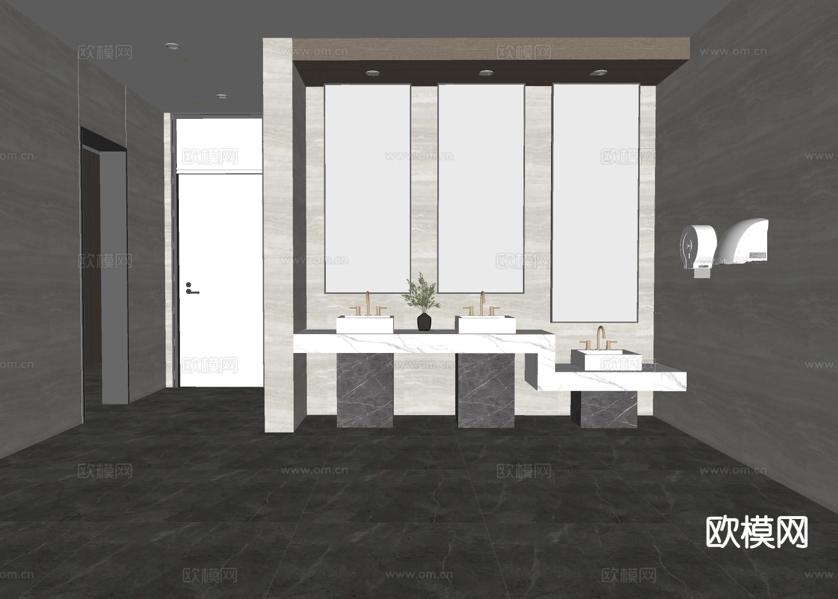 现代公共卫生间su模型下载（渲染图1）