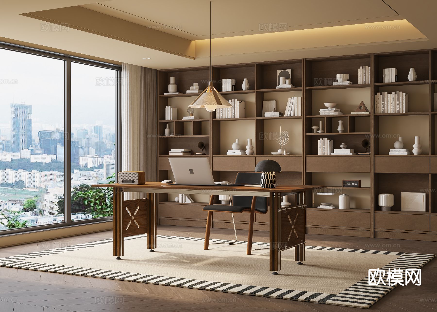 中古风书房su模型下载（渲染图2）