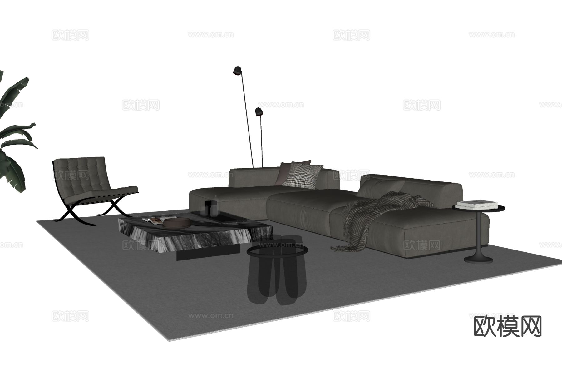 意式组合沙发su模型下载（渲染图1）
