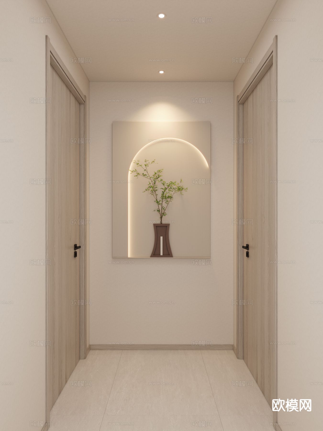 奶油风装饰画 立体画 过道景观3d模型下载（渲染图1）