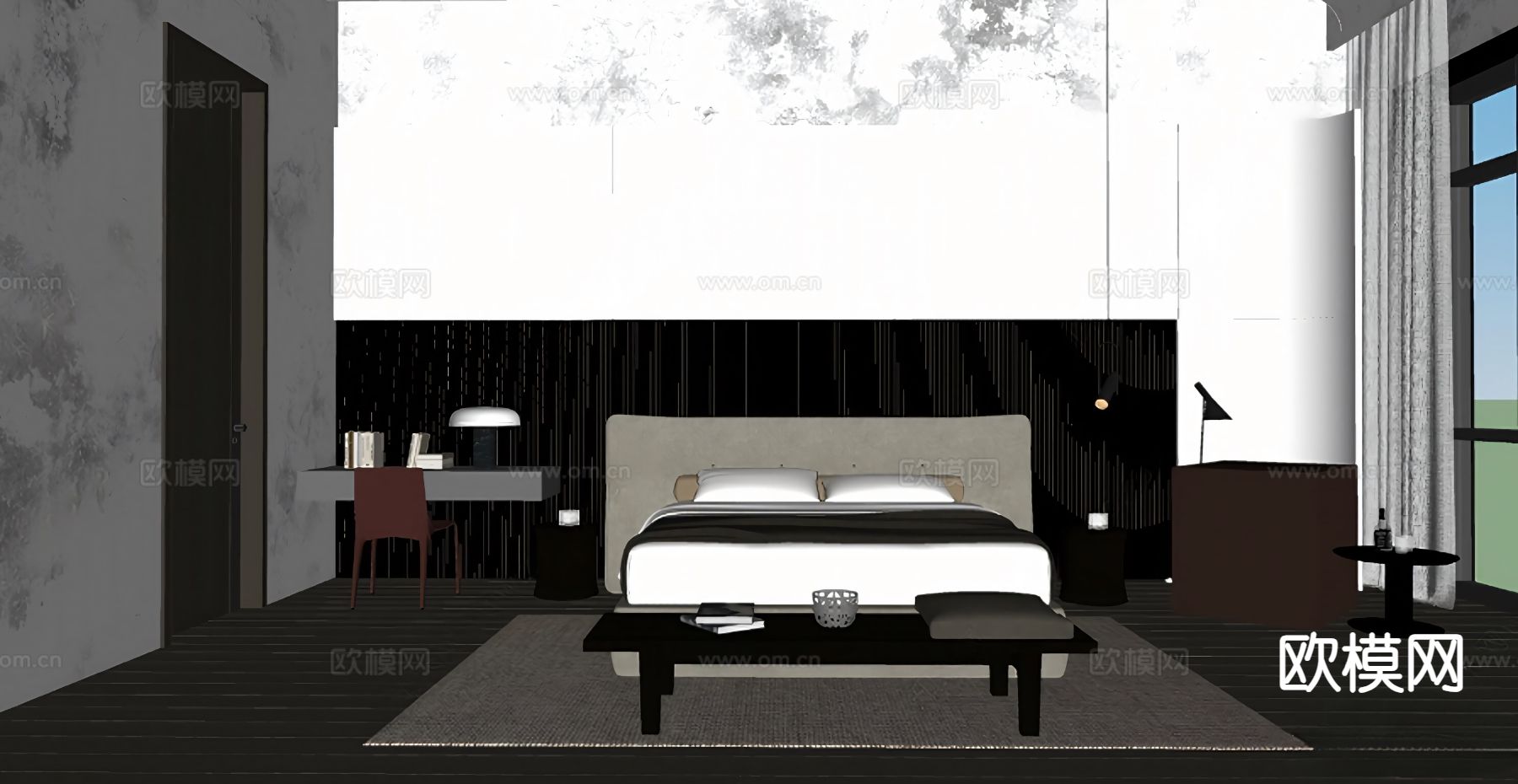 意式极简卧室 主卧 主人房su模型下载（渲染图1）