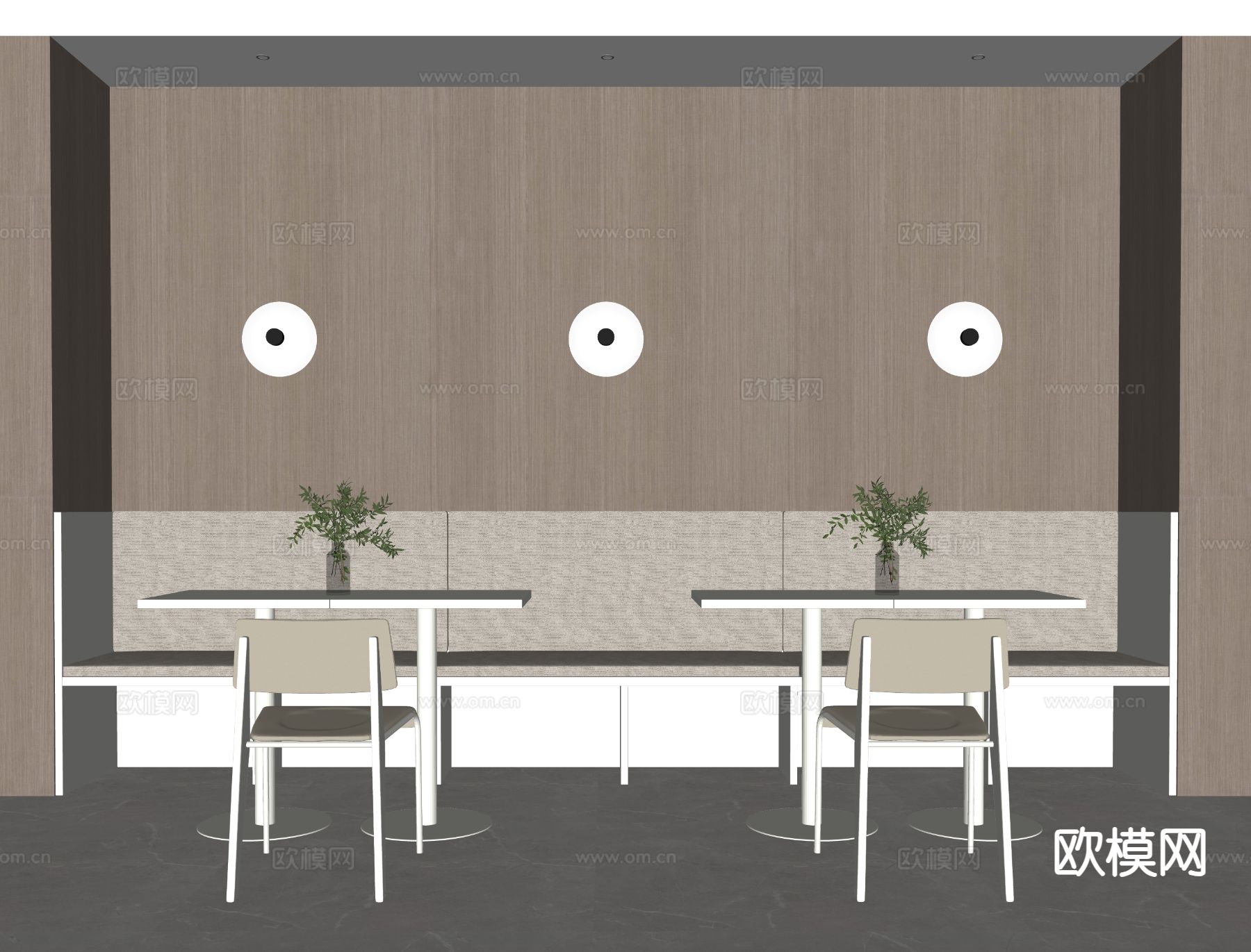 奶茶店卡座沙发 餐桌椅su模型下载（渲染图1）