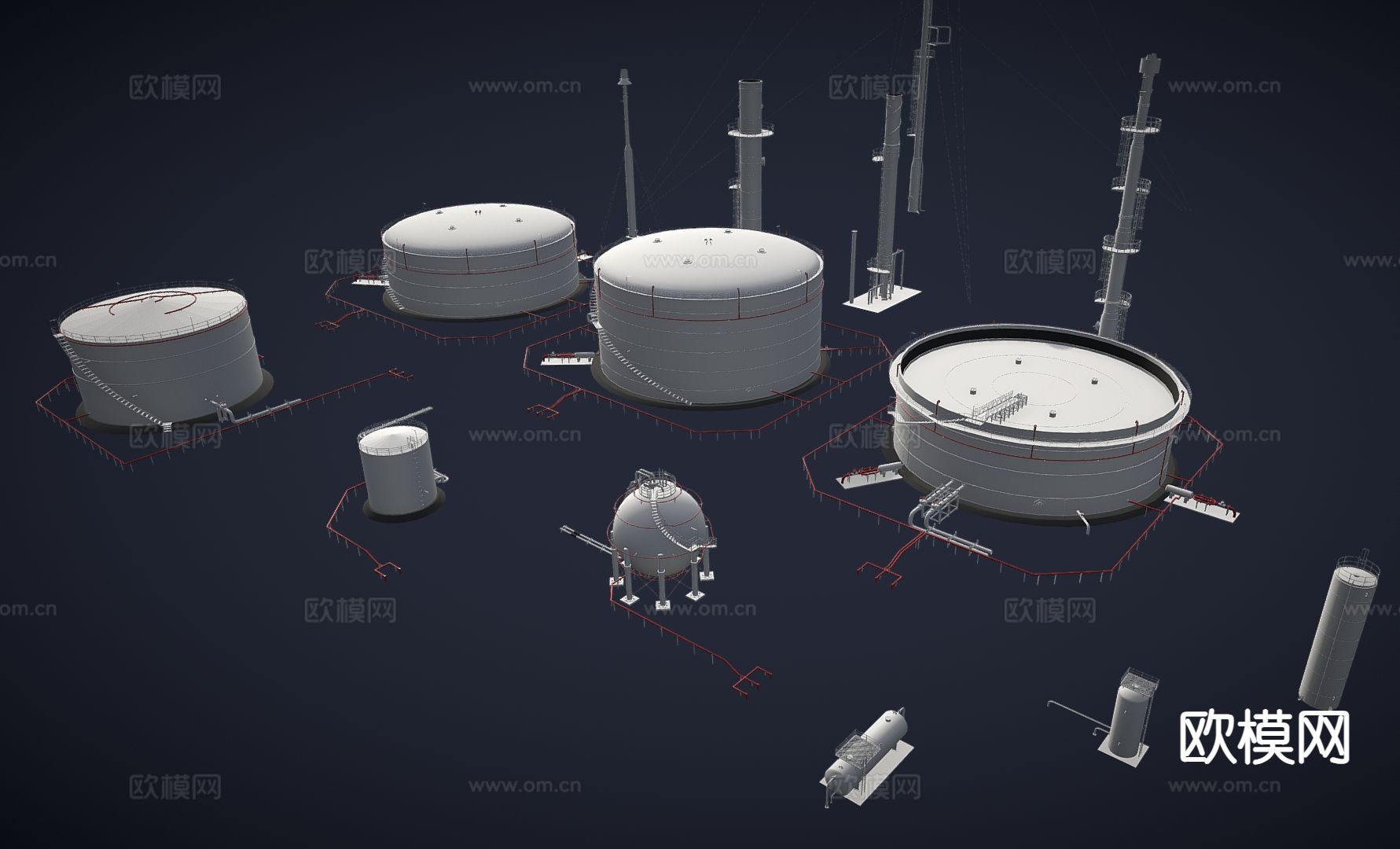 工业设备 存储罐 储油罐3d模型下载（渲染图1）