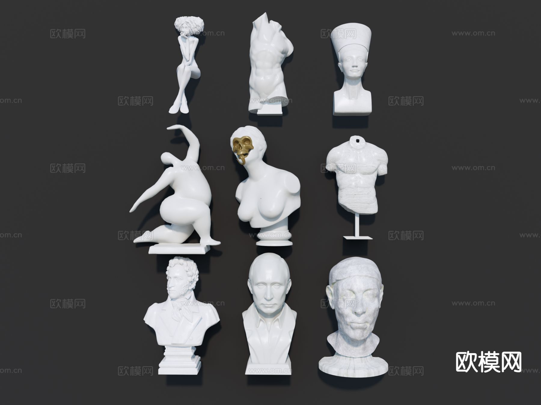 现代人物雕塑 头像雕塑 石膏头像3d模型下载