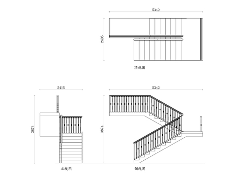  別墅鐵藝樓梯三視圖 