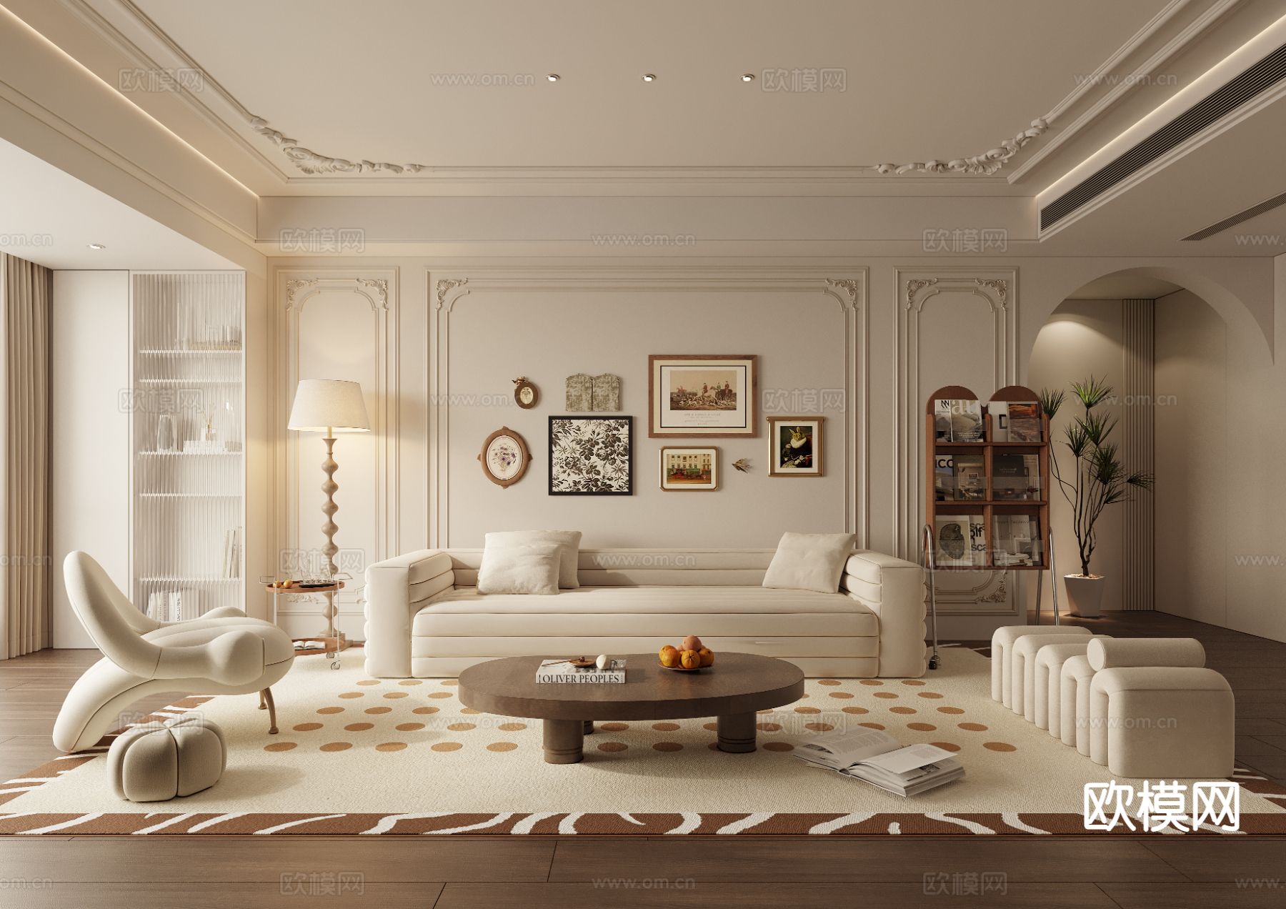 法式客厅3d模型下载（渲染图1）