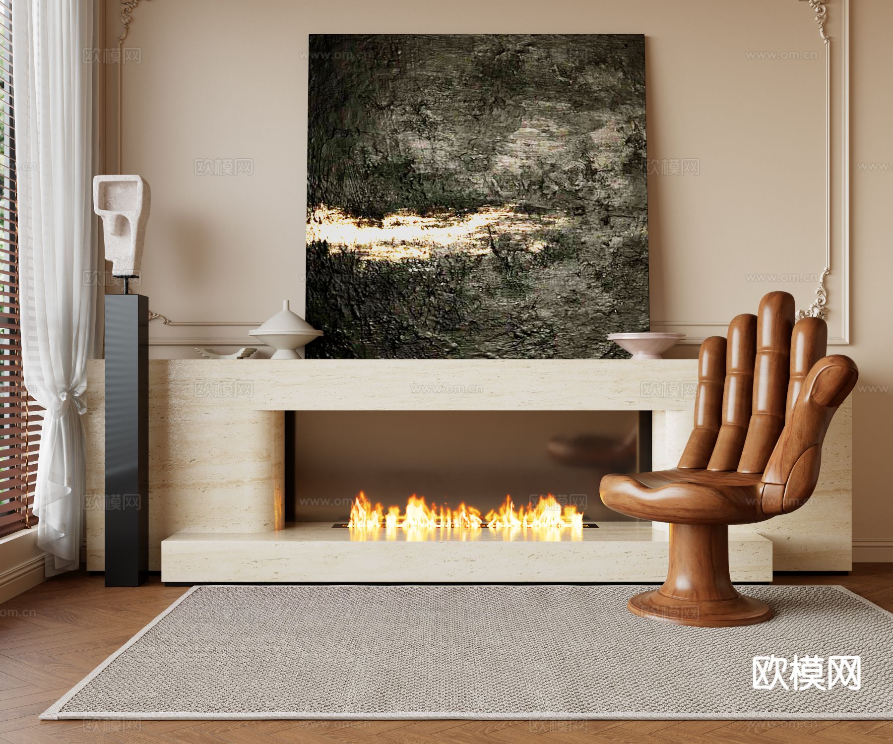侘寂壁炉su模型下载（渲染图1）