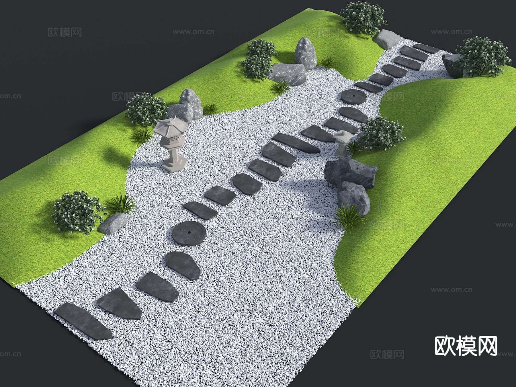 中式枯山水 微地形3d模型下载