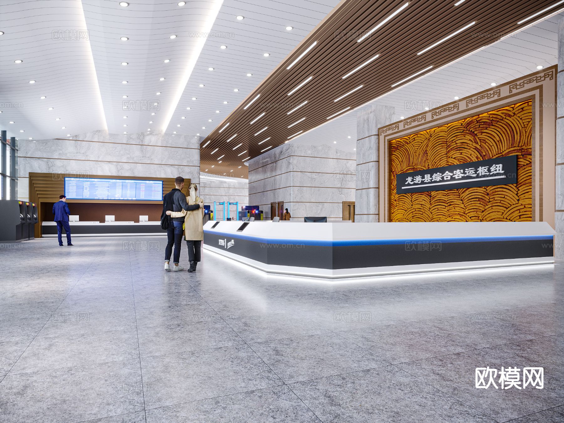 现代汽车站 售票大厅3d模型下载（渲染图1）