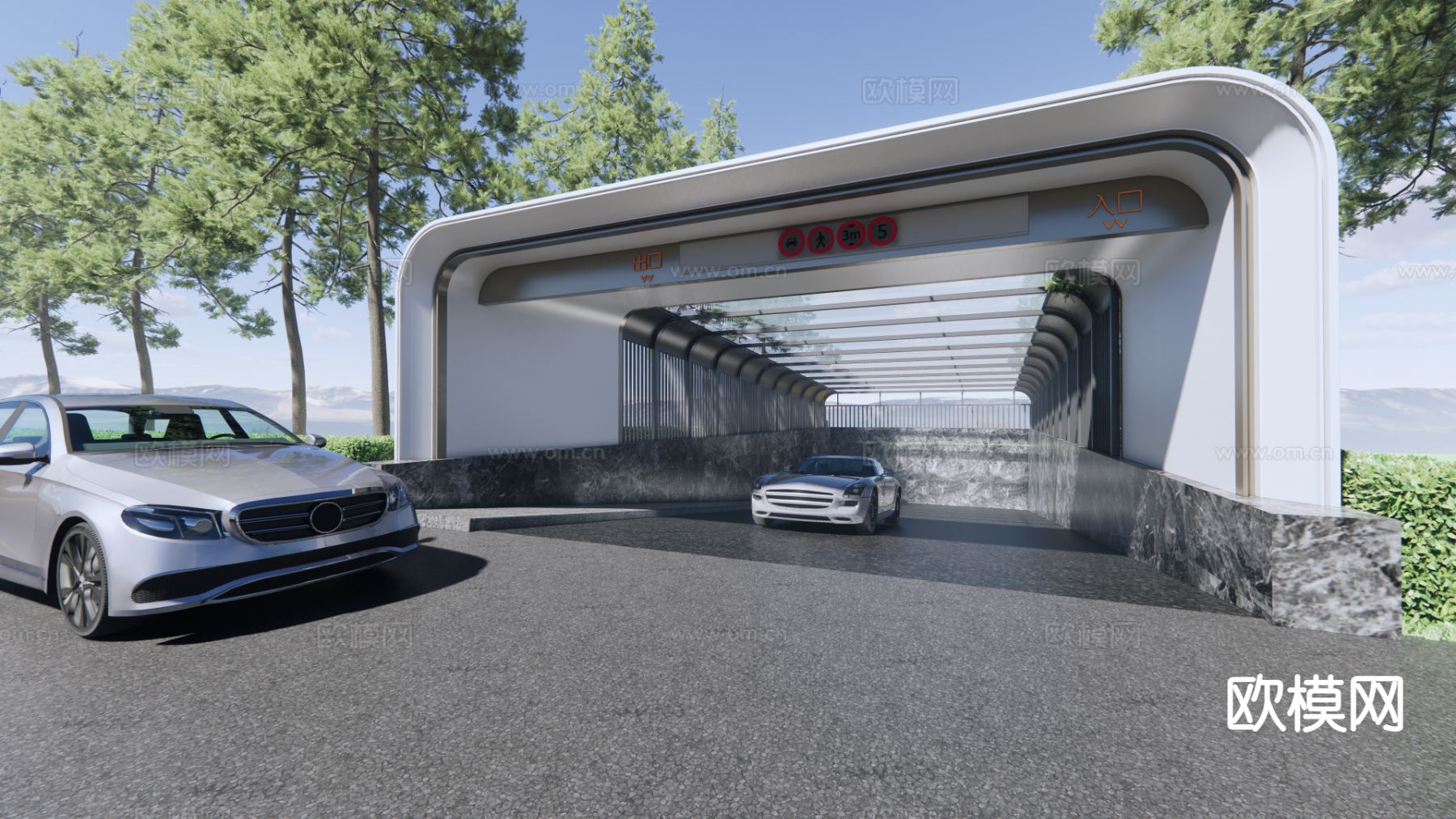 现代地下车库 出入口su模型下载（渲染图3）