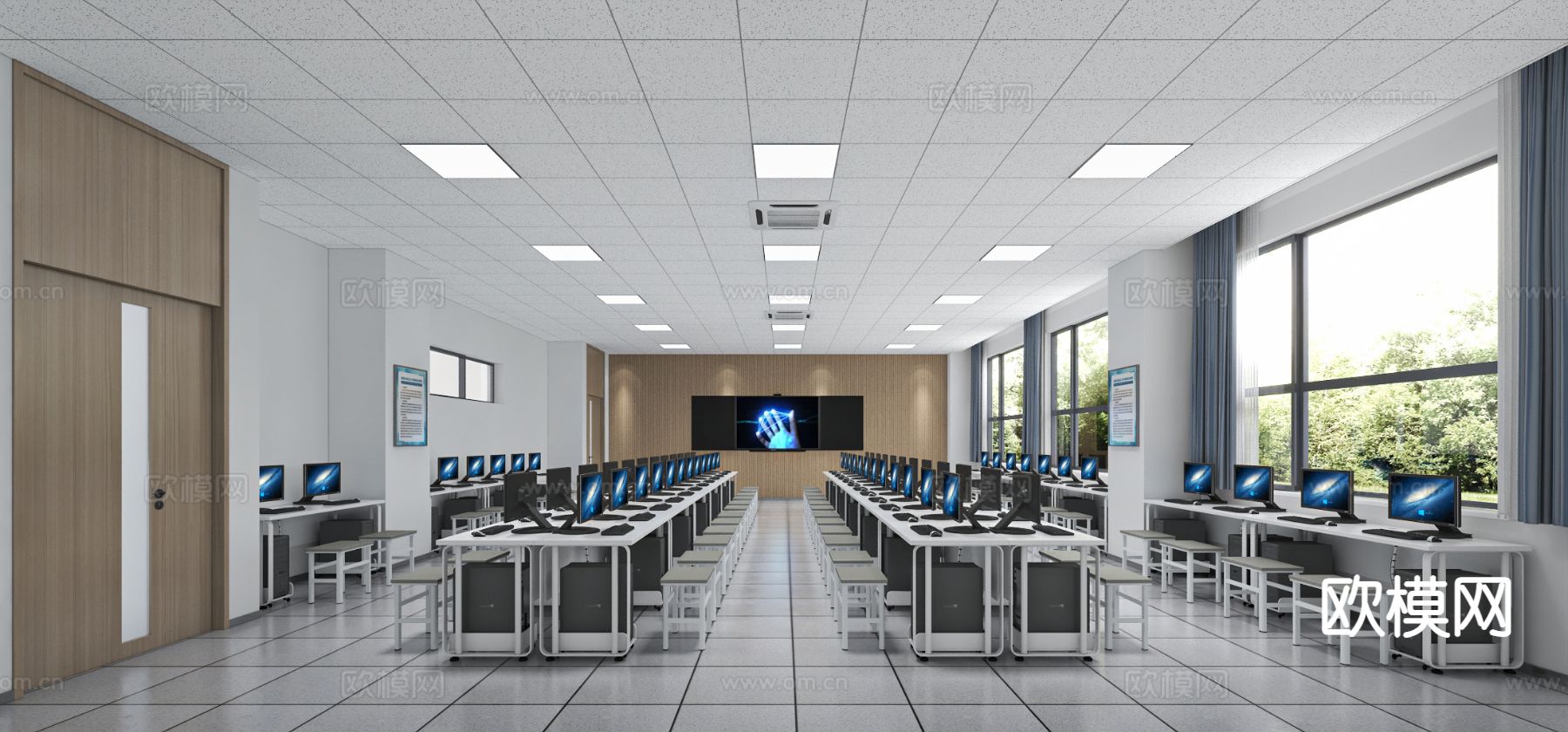 现代电脑教室 机房3d模型下载