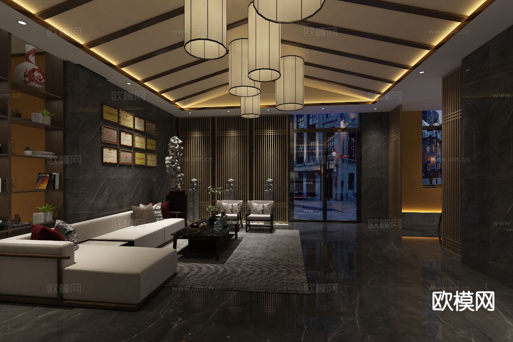 新中式洗浴中心大厅3d模型下载（渲染图2）