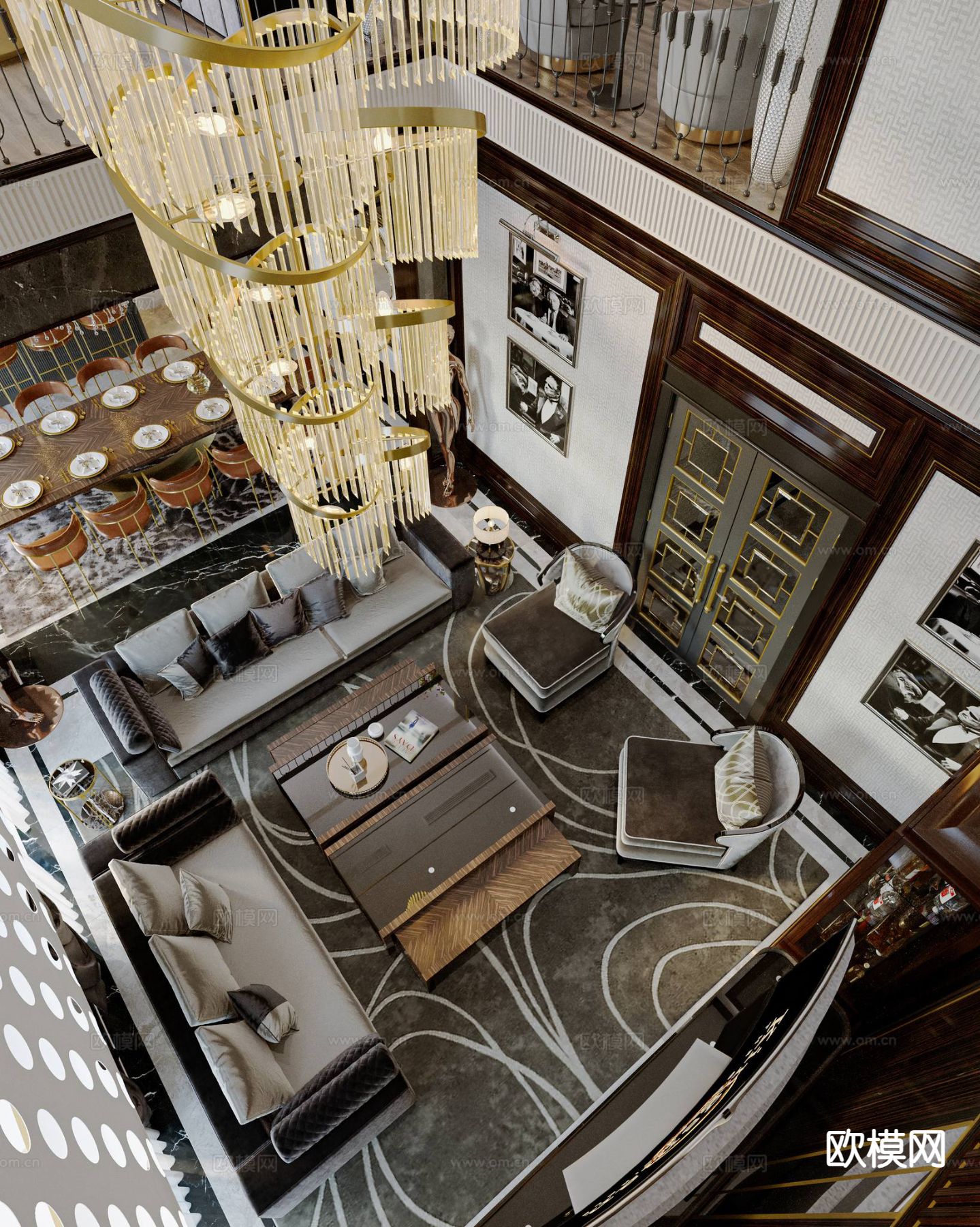 新中式客餐厅3d模型下载（渲染图1）