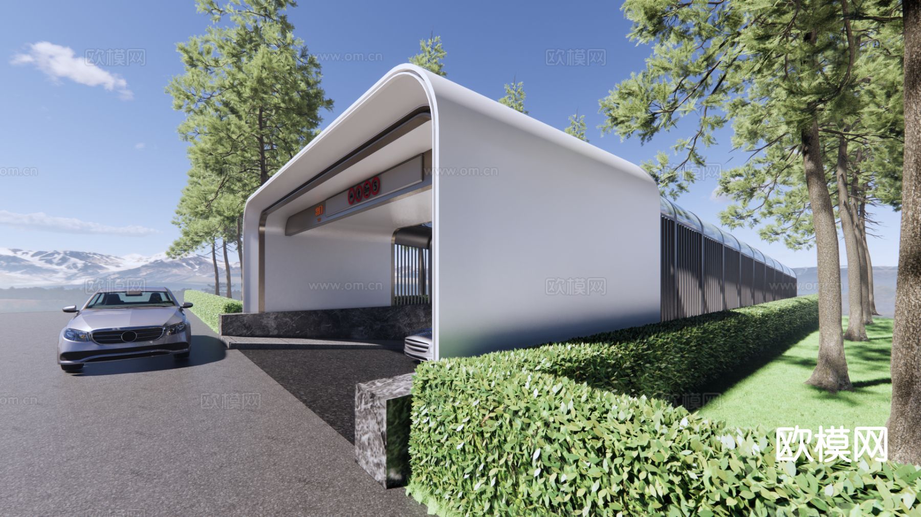 现代地下车库 出入口su模型下载（渲染图4）