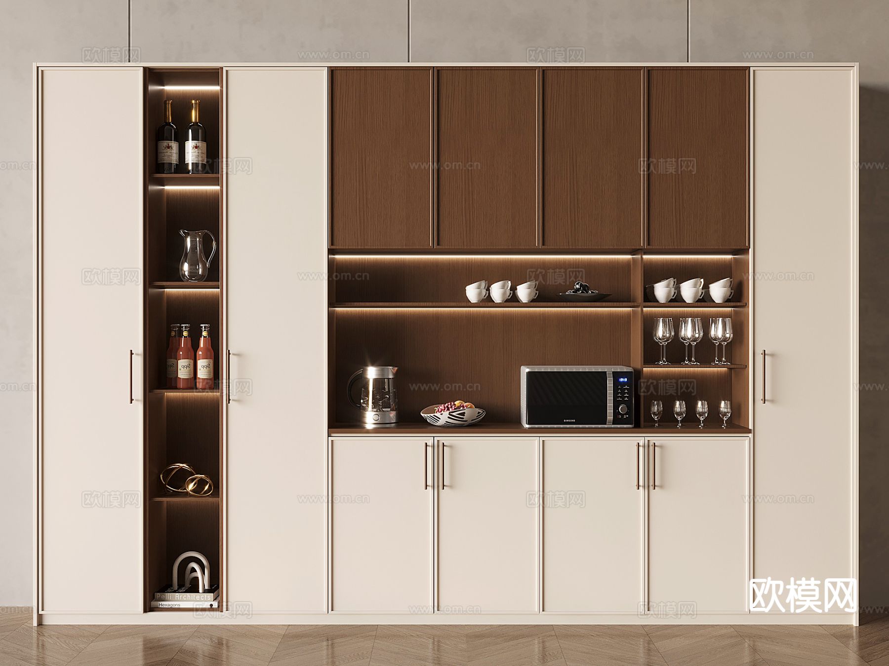 中古风酒柜 多功能酒柜su模型下载（渲染图2）