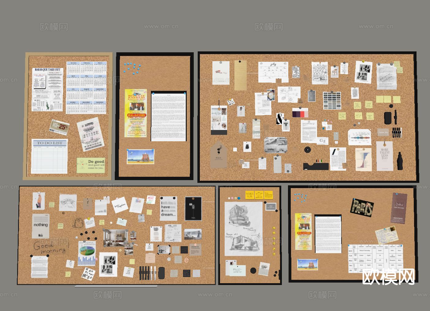 北欧软木板 照片墙su模型下载（渲染图1）