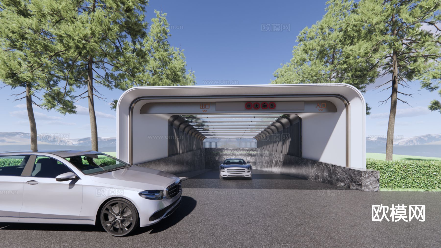 现代地下车库 出入口su模型下载（渲染图2）