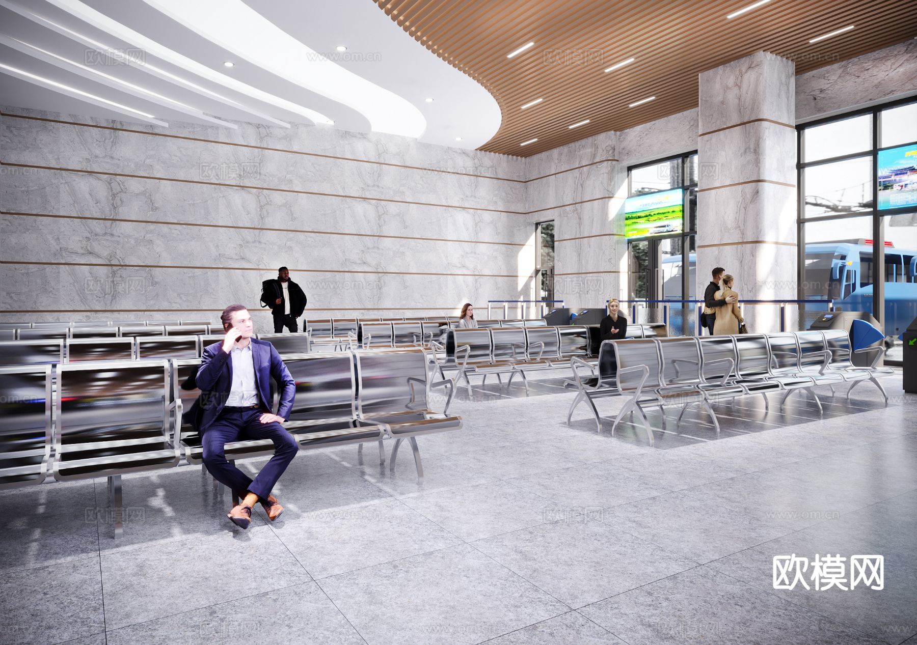 现代汽车站 售票大厅3d模型下载（渲染图4）