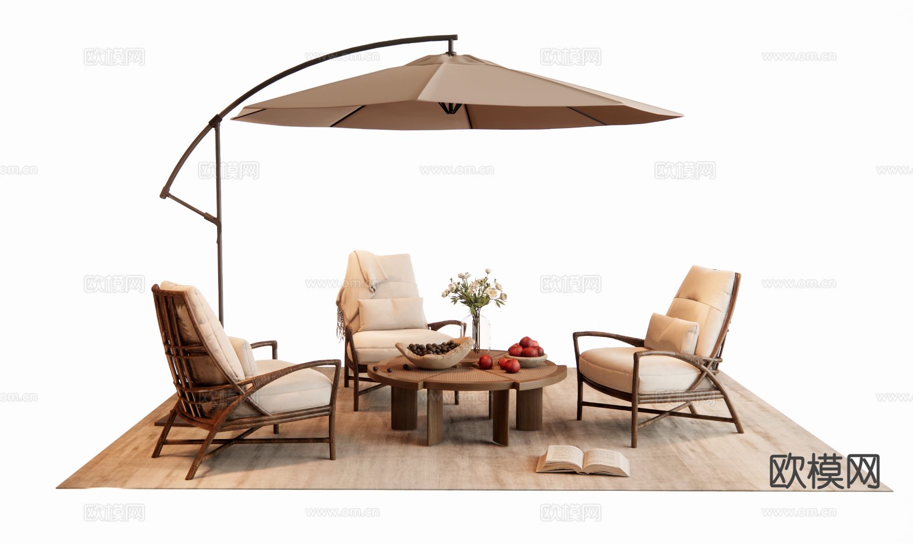 中古风户外桌椅su模型下载（渲染图2）