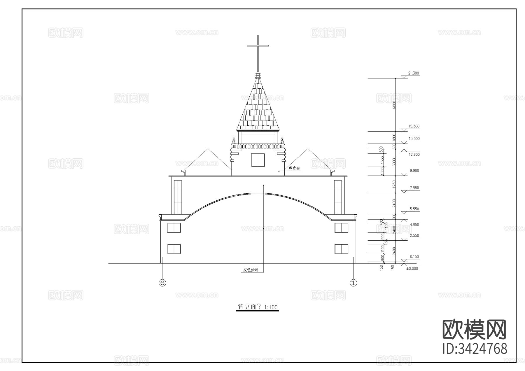 基督教会全套建筑图cad施工图下载（渲染图10）