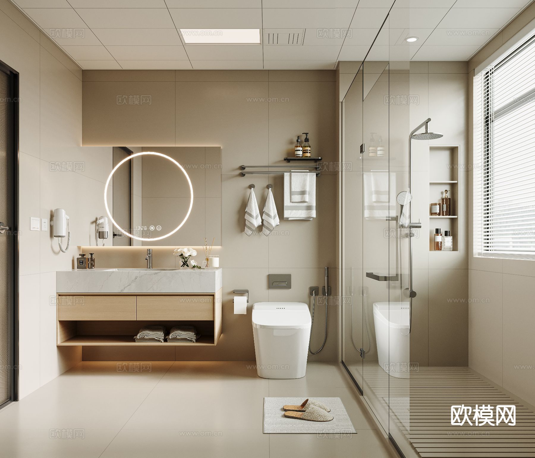 奶油风卫生间 浴室 洗手间3d模型下载