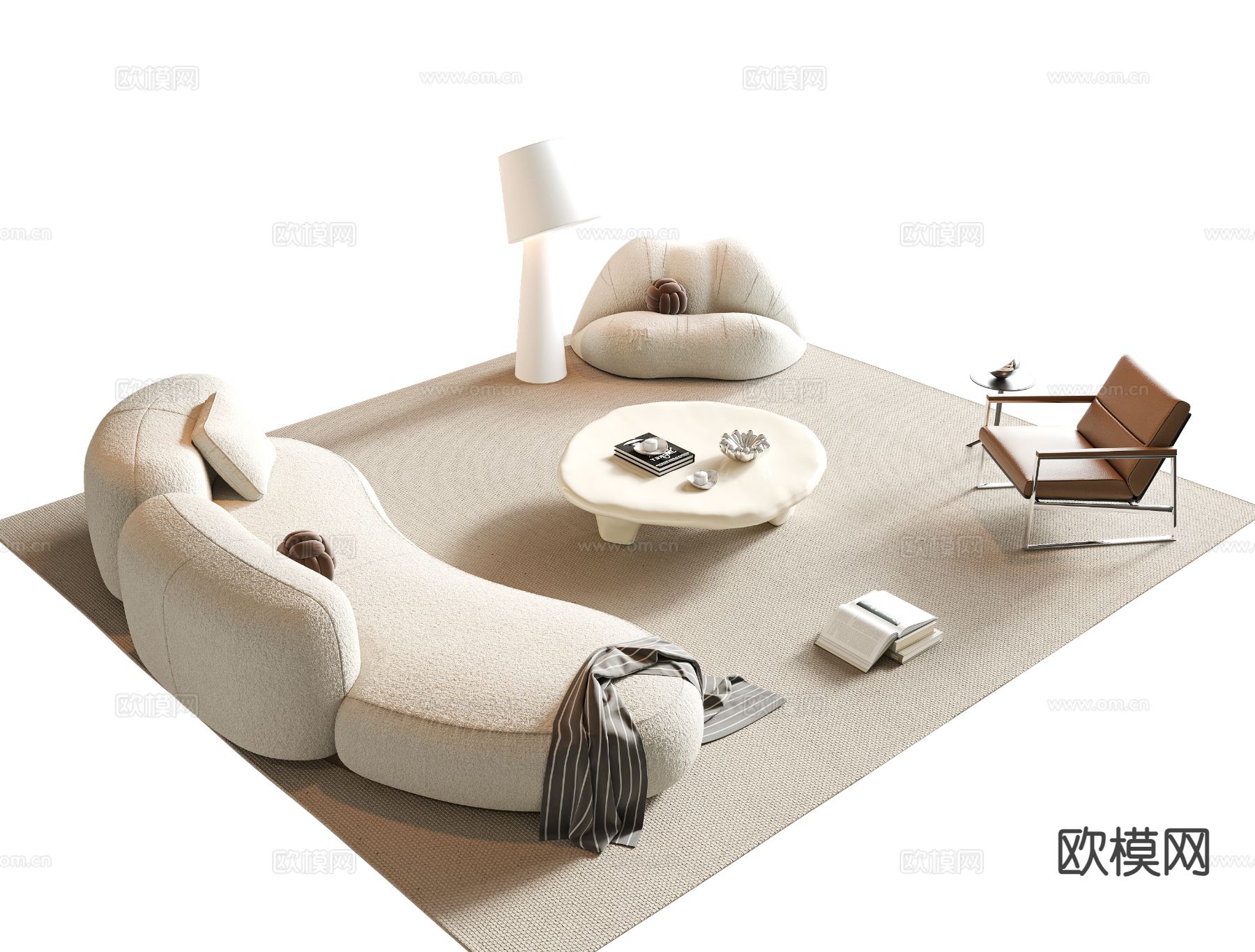 奶油风 弧形沙发 组合沙发3d模型下载