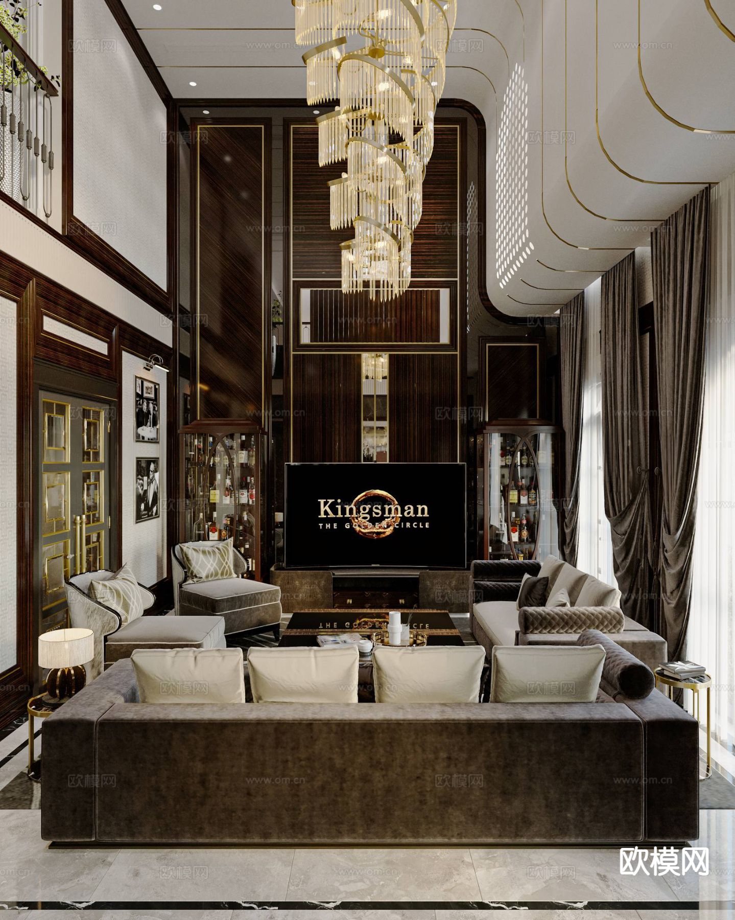 新中式客餐厅3d模型下载（渲染图2）