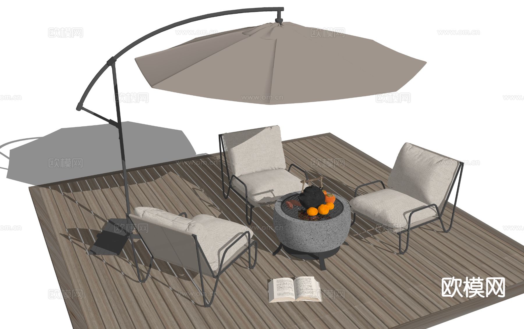 现代户外桌椅 围炉煮茶su模型下载（渲染图1）