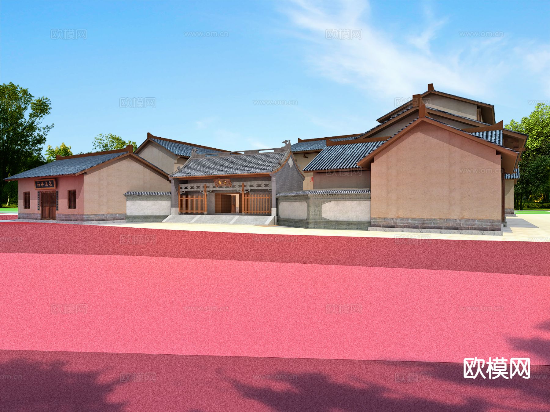 古建民宿 乡村院落 研学基地3d模型下载（渲染图2）