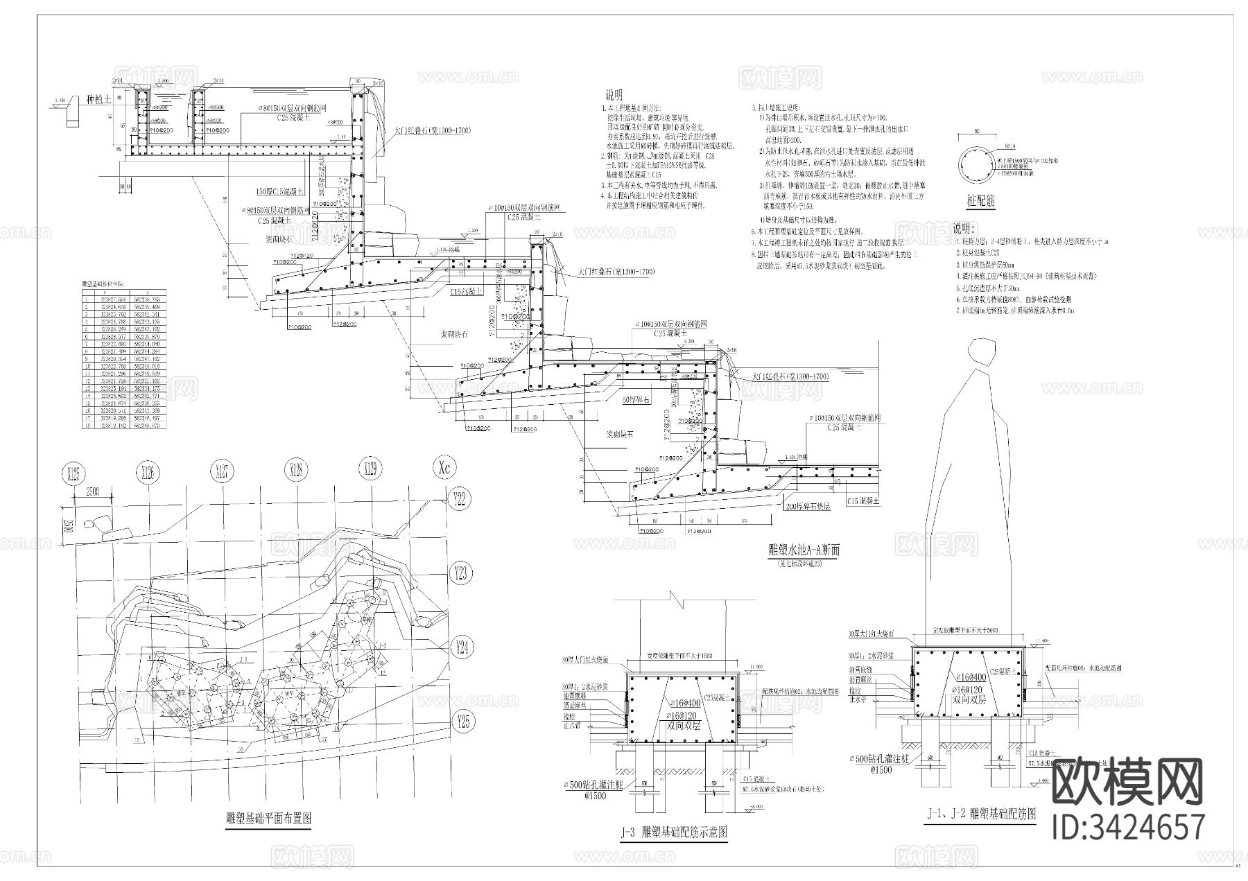 雕塑水池结构详图cad大样图下载（渲染图3）