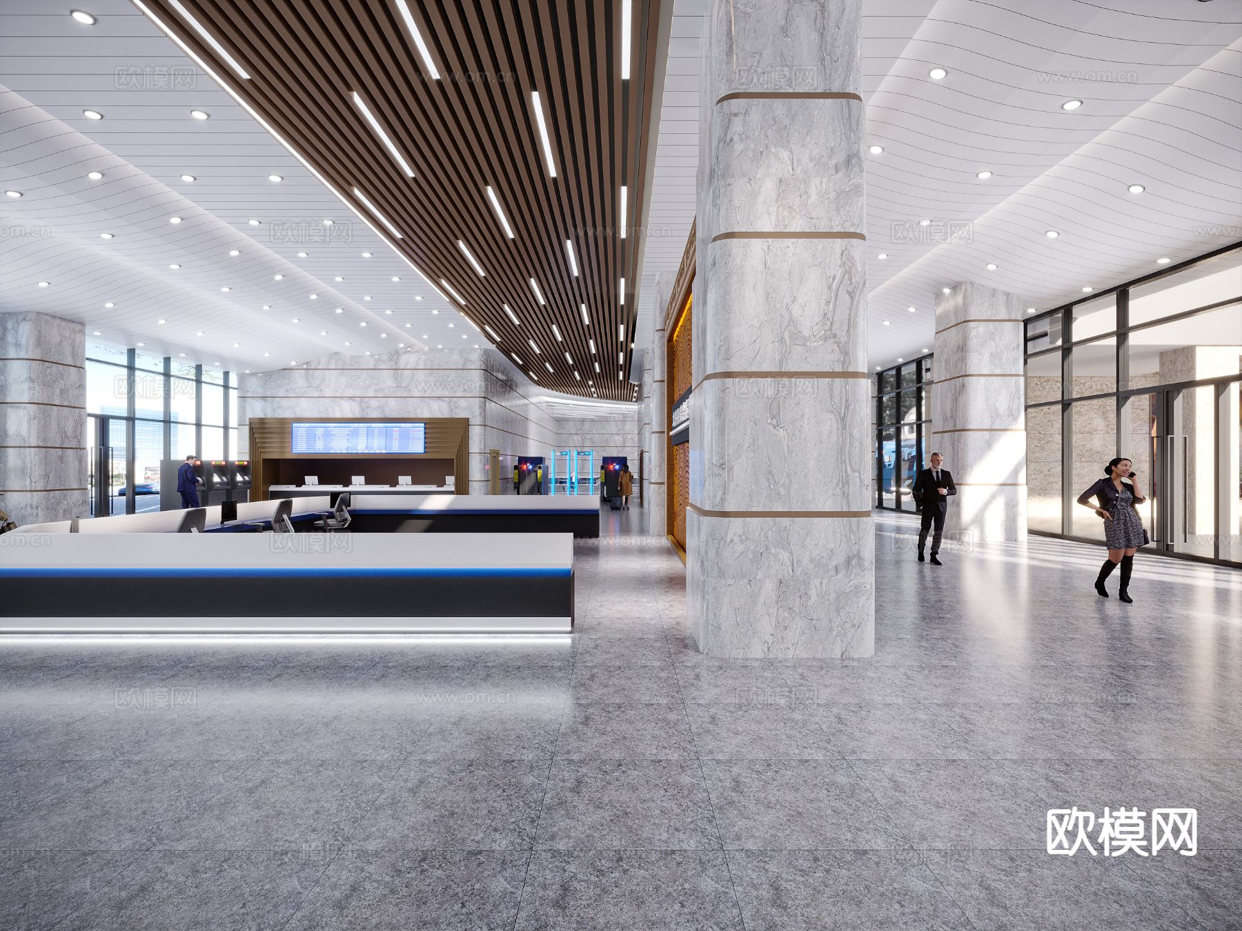 现代汽车站 售票大厅3d模型下载（渲染图2）