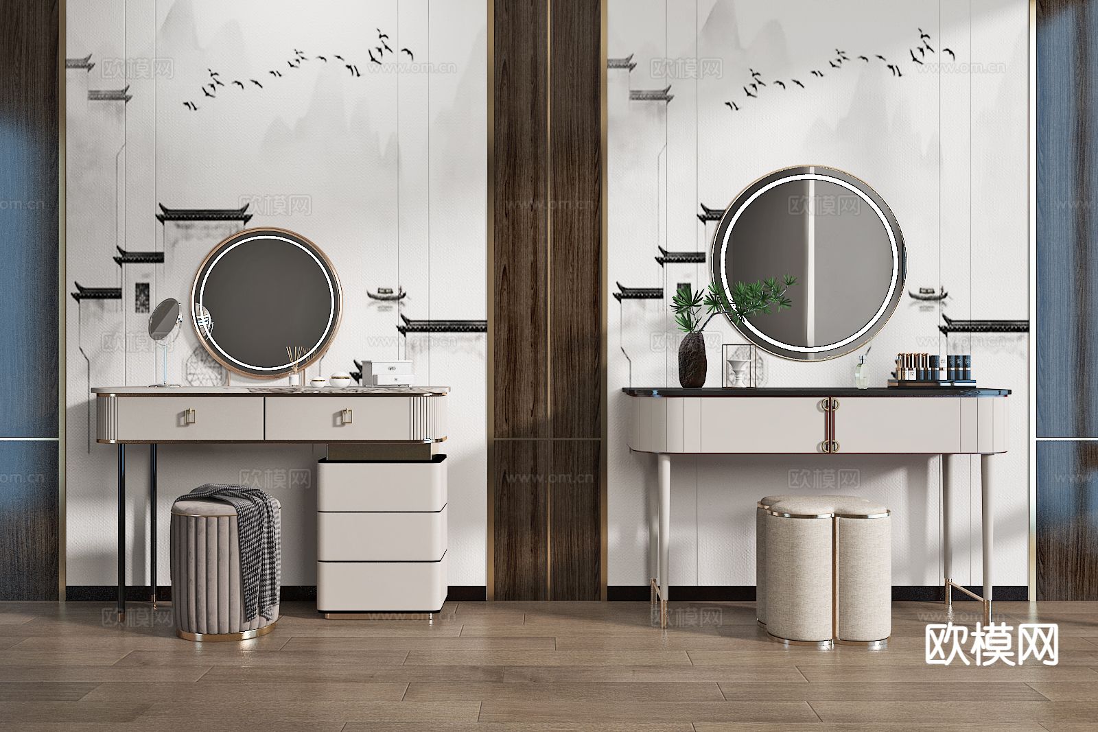 新中式梳妆台su模型下载（渲染图2）