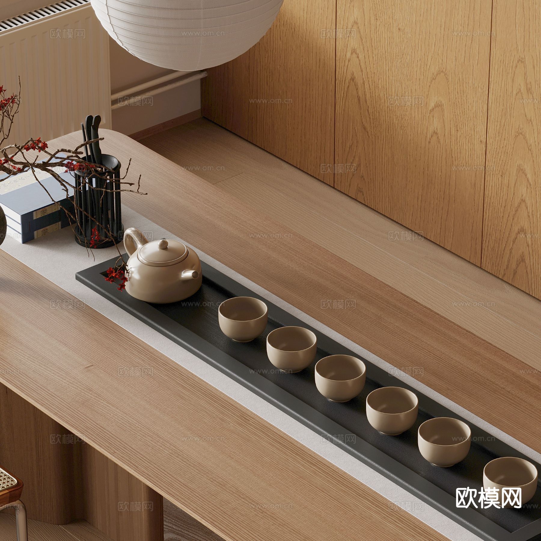 新中式茶具 茶托 茶壶3d模型下载