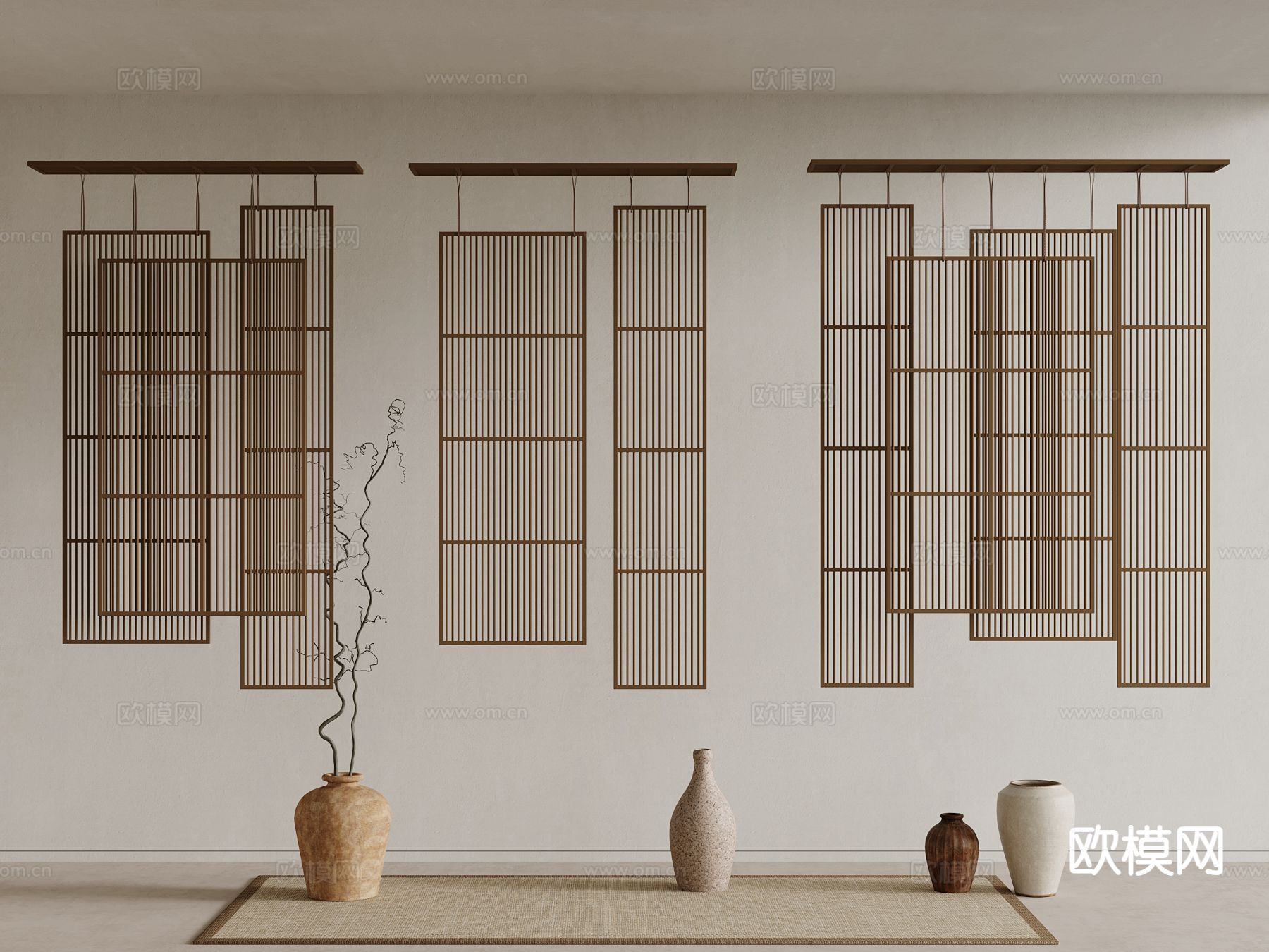 新中式屏风 隔断3d模型下载